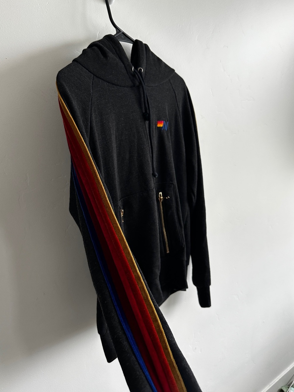 Aviator Nation Unisex Classic Pullover Hoodie Black Velvet Stripes Size Small - Picture 3 of 8